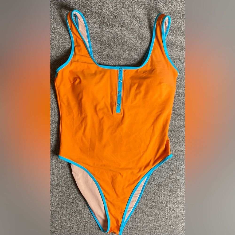 Cupshe Vibrant Orange and Blue Bold One-Piece Swimsuit- Coastal Summer Vacation - Picture 1 of 5